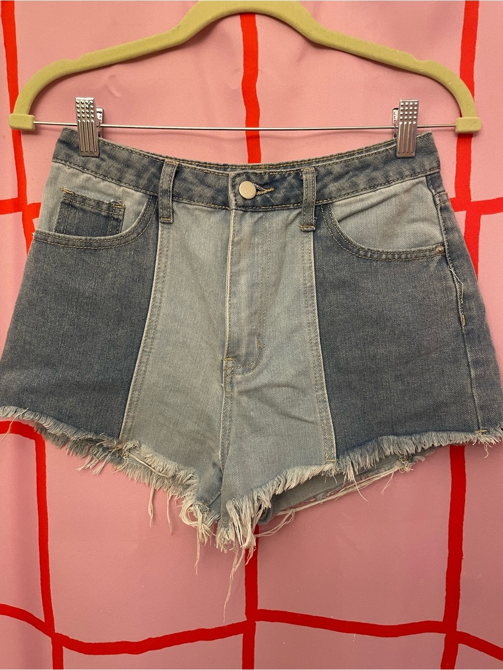 High-Waist Two-Tone Denim Shorts